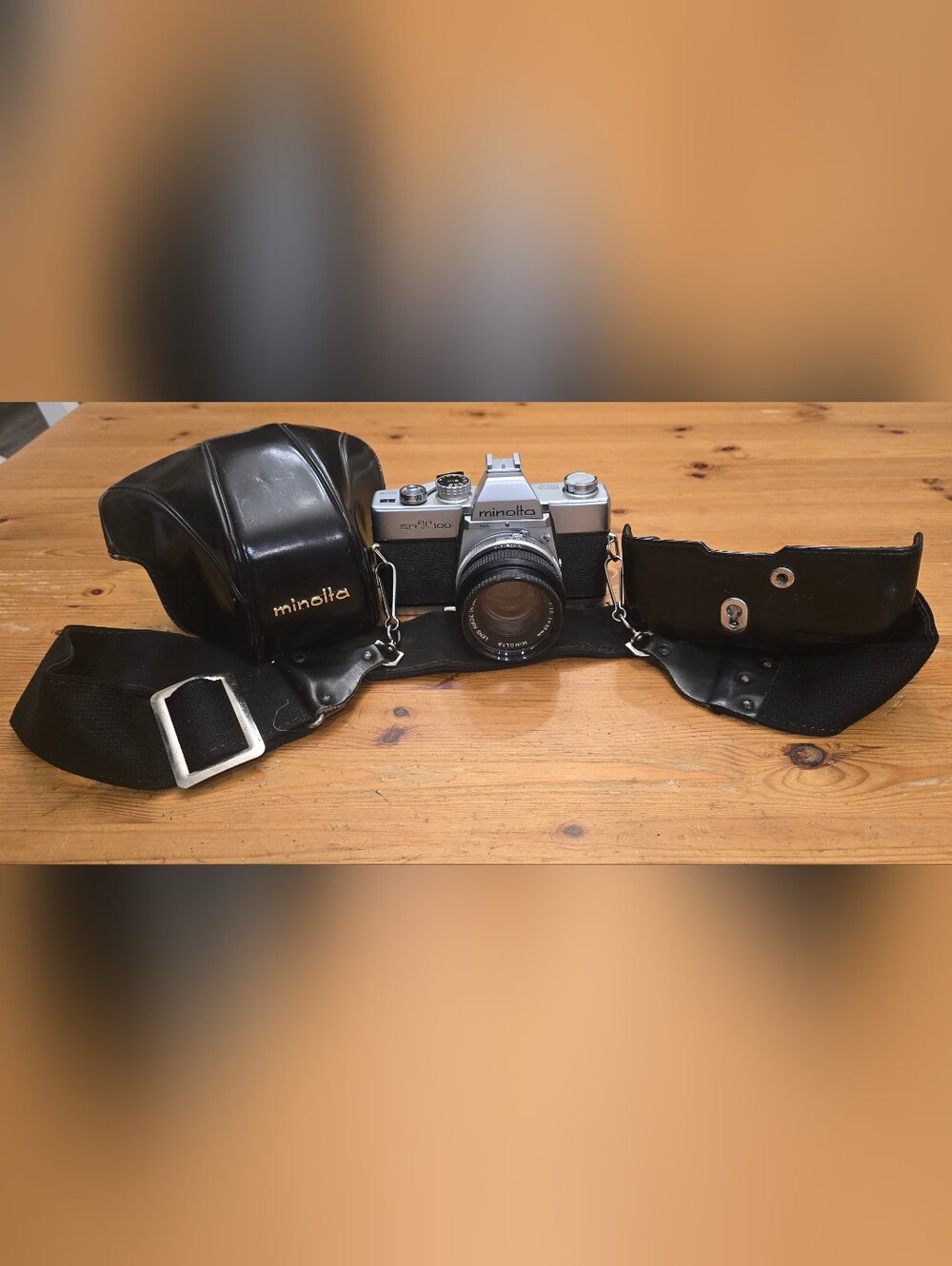 Vintage Minolta SR-T 100 Classic Manual 35mm Film Camera Black Silver With Lens